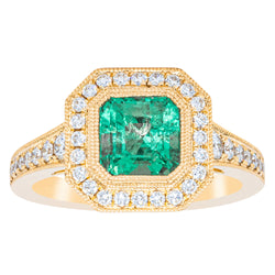 18ct Yellow Gold 1.45ct Emerald & Diamond Ring - Ring - Walker & Hall