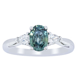 18ct White Gold 1.23ct Green Sapphire & Diamond Ayla Ring - Ring - Walker & Hall