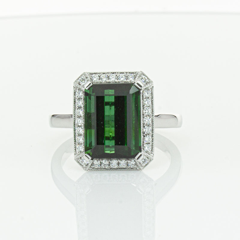 18ct White Gold Tourmaline & Diamond Empire Ring-Ring-Walker & Hall