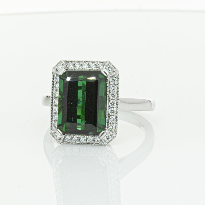18ct White Gold Tourmaline & Diamond Empire Ring-Ring-Walker & Hall