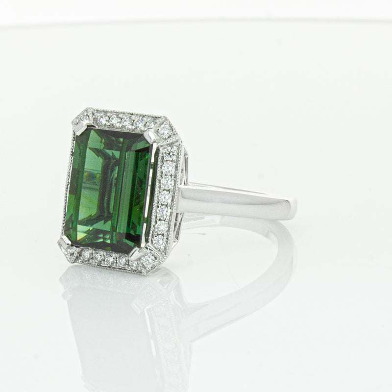 18ct White Gold Tourmaline & Diamond Empire Ring-Ring-Walker & Hall