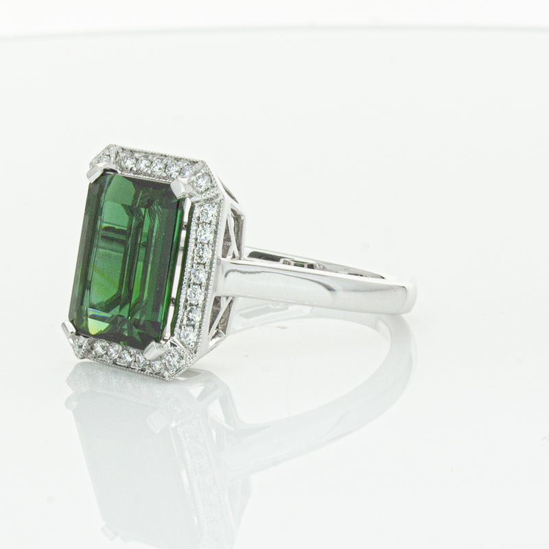 18ct White Gold Tourmaline & Diamond Empire Ring-Ring-Walker & Hall