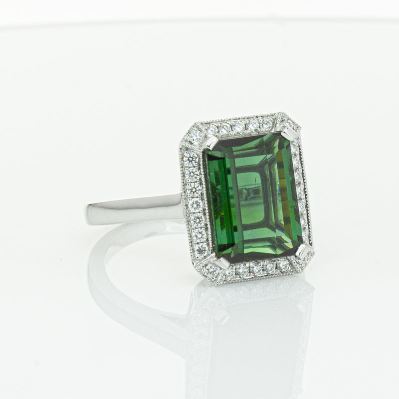 18ct White Gold Tourmaline & Diamond Empire Ring-Ring-Walker & Hall