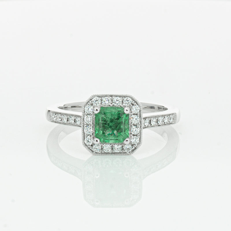 18ct White Gold .70ct Emerald & Diamond Mandalay Ring-Ring-Walker & Hall