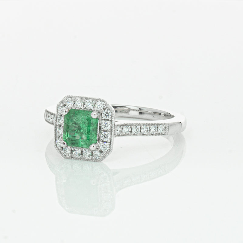 18ct White Gold .70ct Emerald & Diamond Mandalay Ring-Ring-Walker & Hall