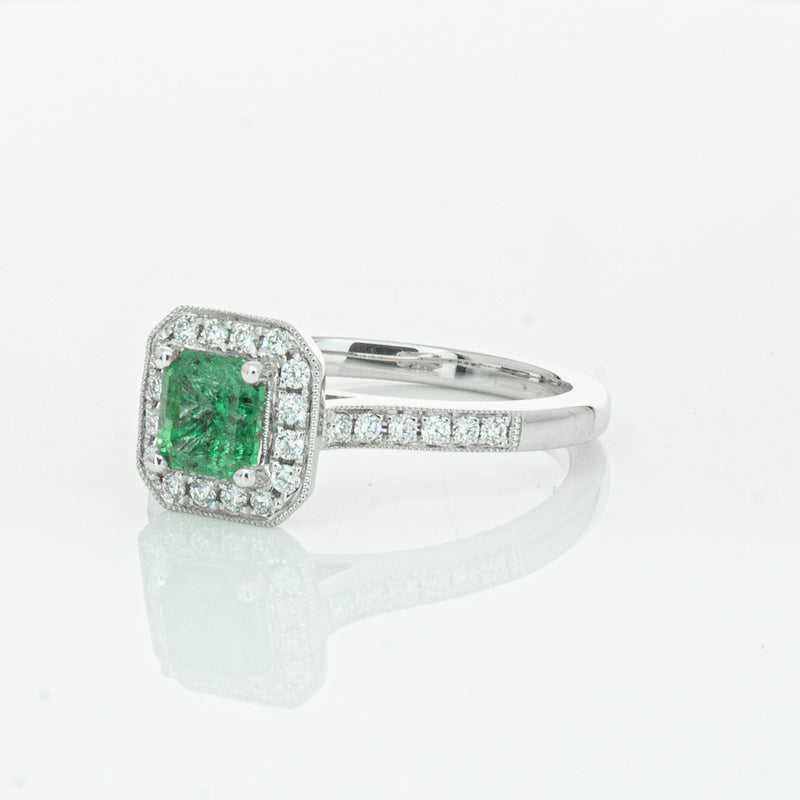 18ct White Gold .70ct Emerald & Diamond Mandalay Ring-Ring-Walker & Hall