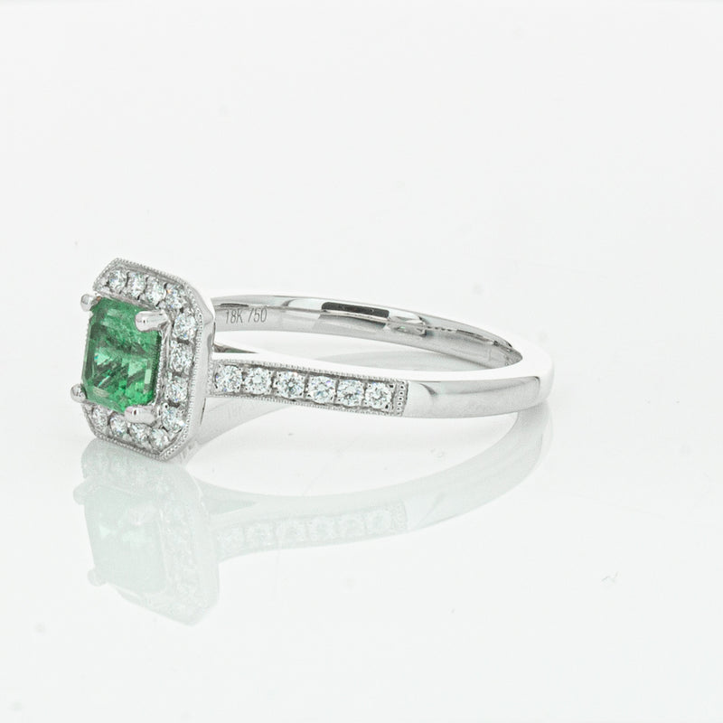 18ct White Gold .70ct Emerald & Diamond Mandalay Ring-Ring-Walker & Hall
