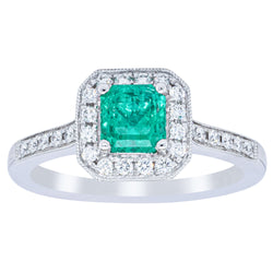 18ct White Gold .70ct Emerald & Diamond Mandalay Ring - Ring - Walker & Hall