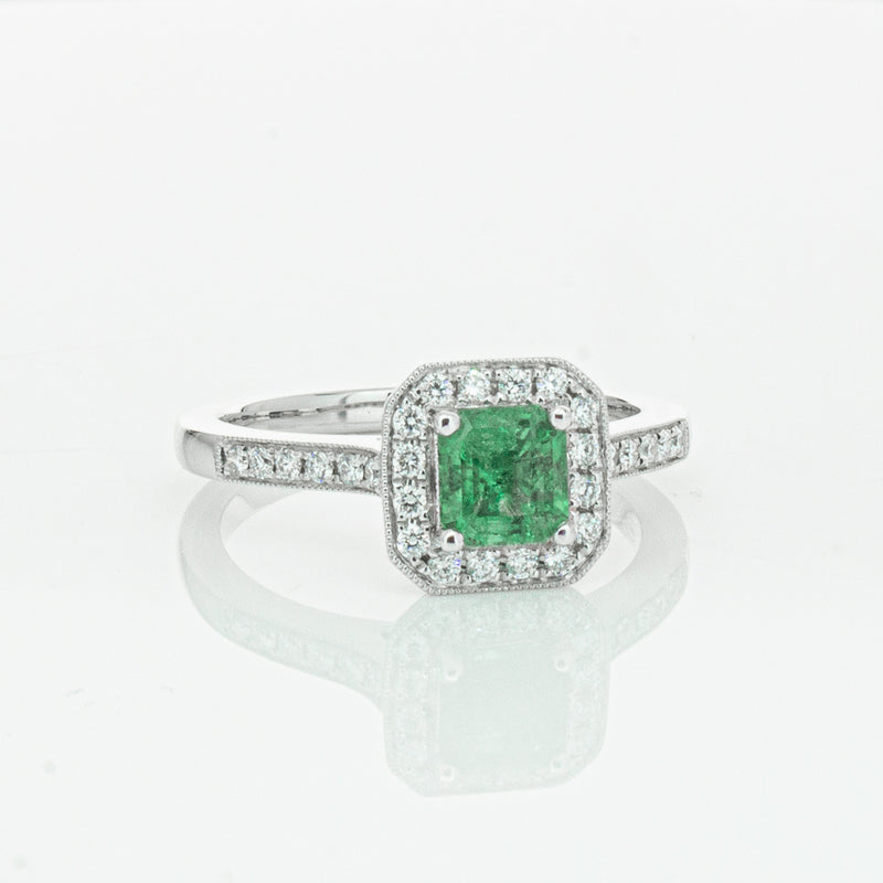 18ct White Gold .70ct Emerald & Diamond Mandalay Ring-Ring-Walker & Hall