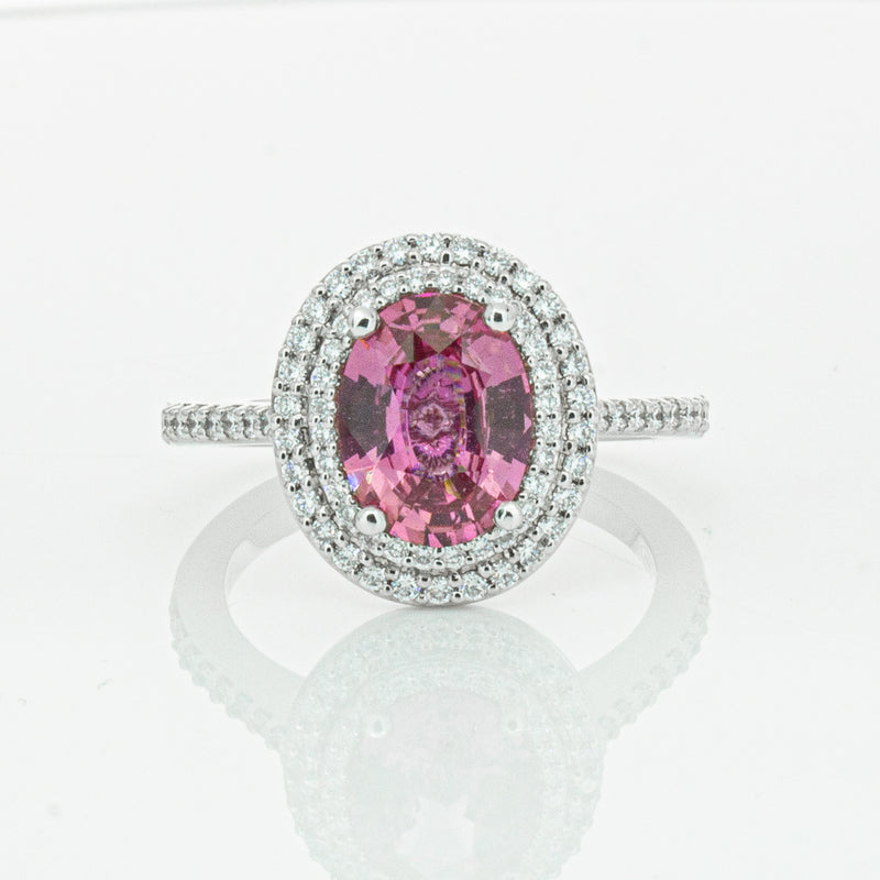 18ct White Gold Pink Sapphire & Diamond Rosa Ring-Ring-Walker & Hall