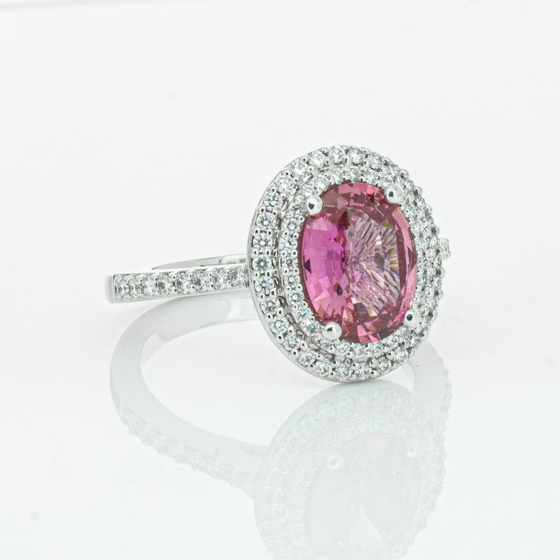 18ct White Gold Pink Sapphire & Diamond Rosa Ring-Ring-Walker & Hall