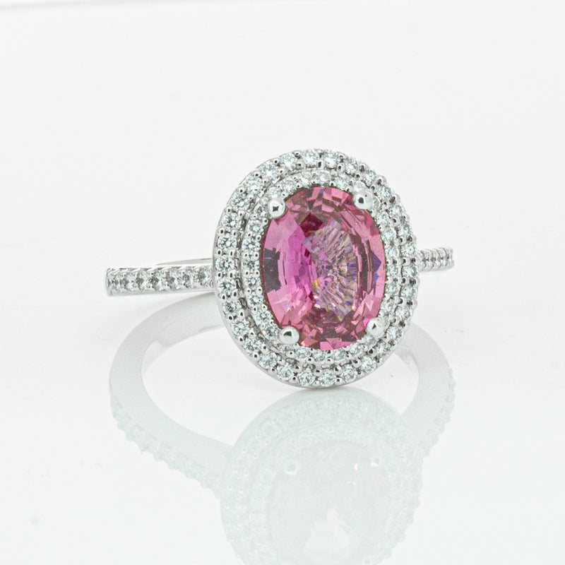 18ct White Gold Pink Sapphire & Diamond Rosa Ring-Ring-Walker & Hall