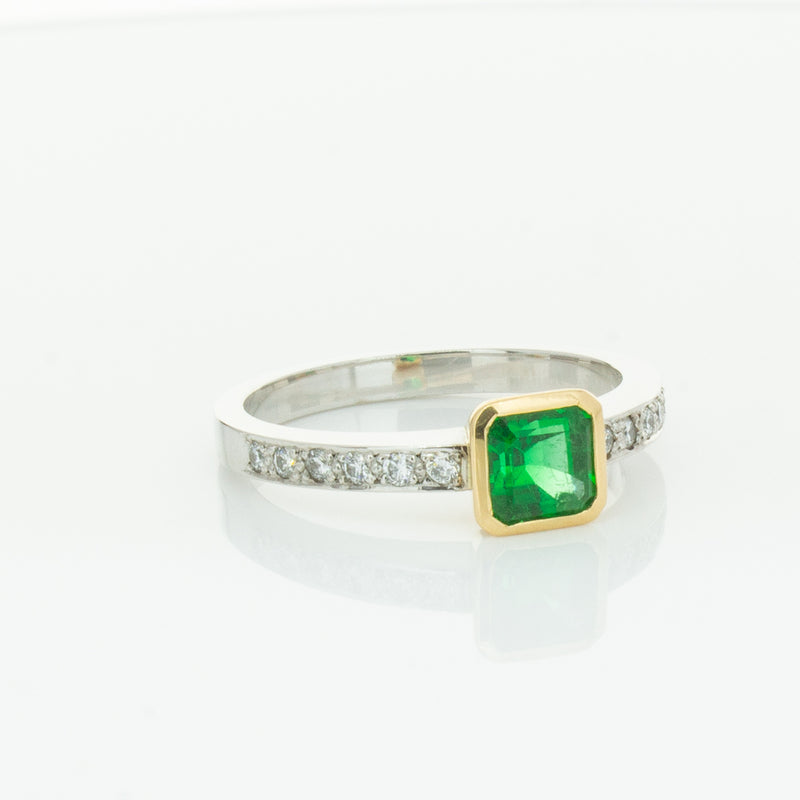 Deja Vu 18ct White Gold .70ct Emerald & Diamond Ring-Ring-Walker & Hall