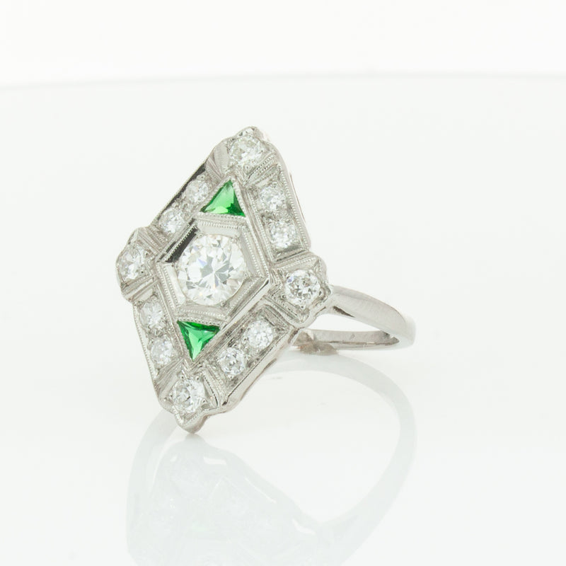 Vintage Platinum .40ct Diamond & Emerald Ring-Ring-Walker & Hall