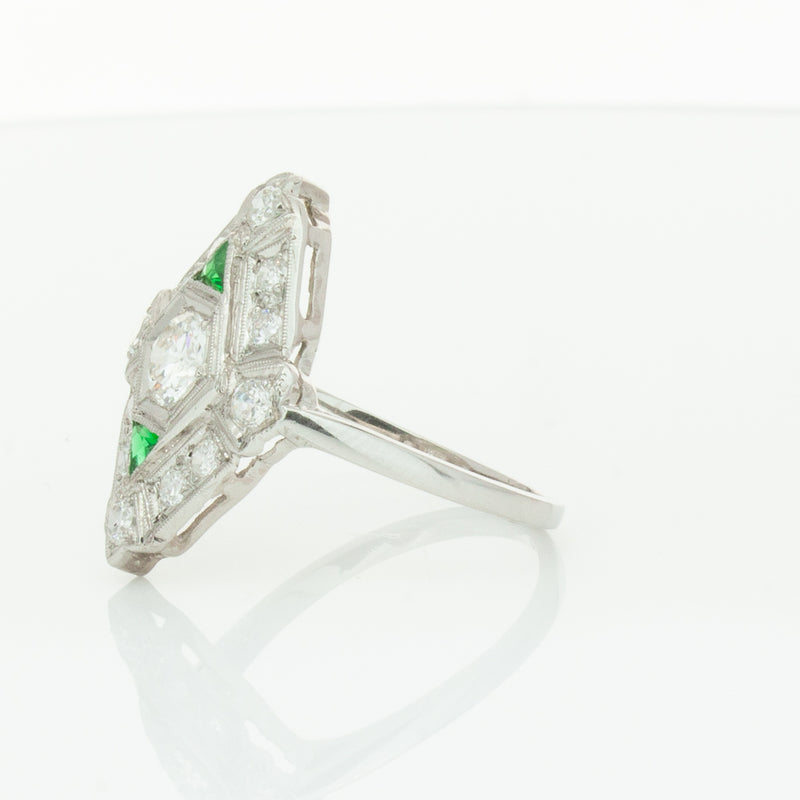 Vintage Platinum .40ct Diamond & Emerald Ring-Ring-Walker & Hall