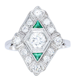 Vintage Platinum .40ct Diamond & Emerald Ring - Ring - Walker & Hall