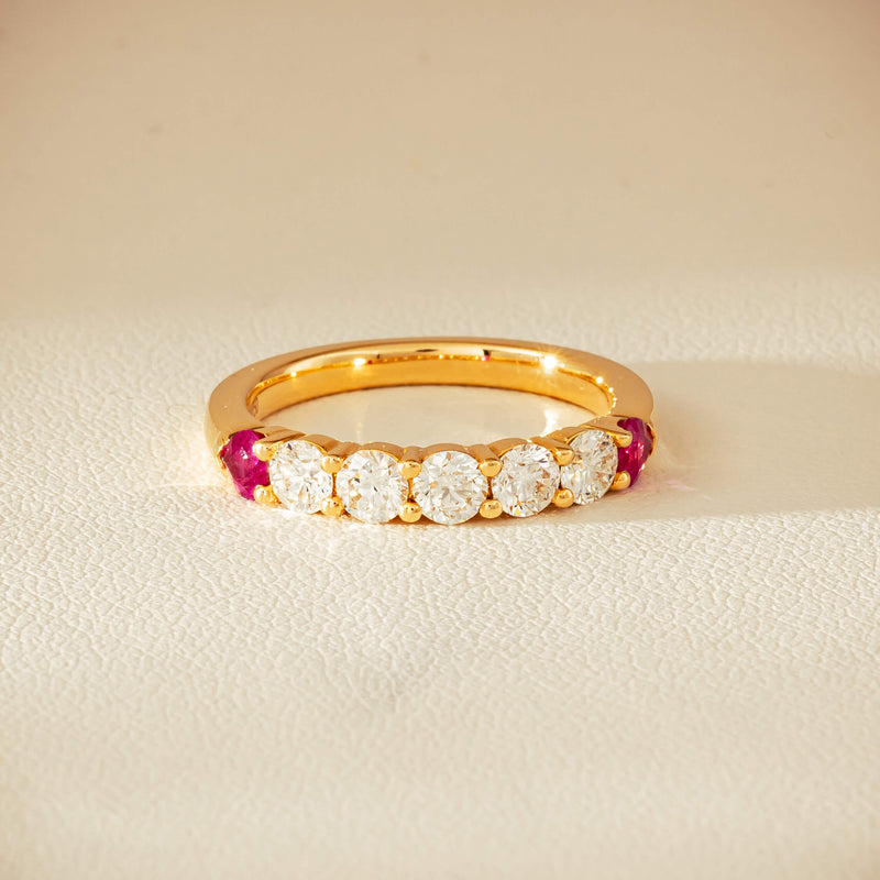 18ct Yellow Gold Diamond & Ruby Hearts Panorama Ring - Ring - Walker & Hall