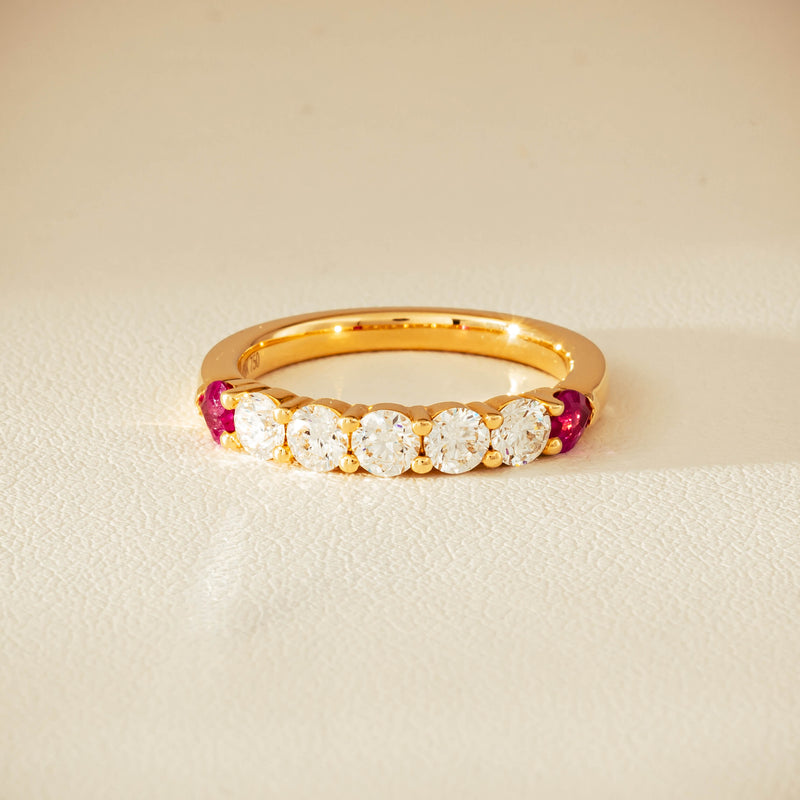 18ct Yellow Gold Diamond & Ruby Hearts Panorama Ring - Ring - Walker & Hall