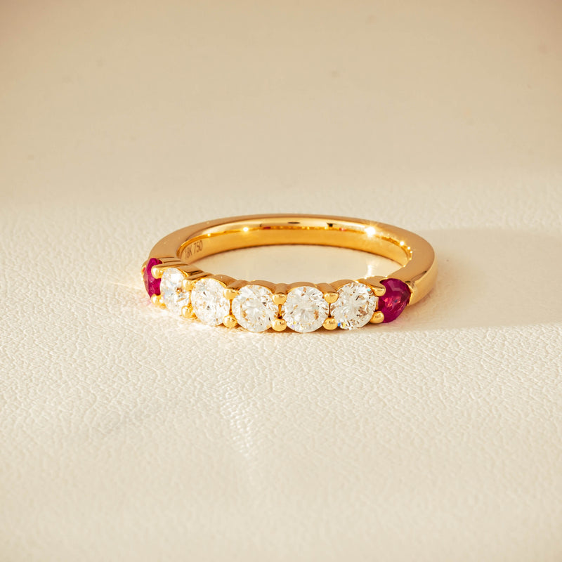 18ct Yellow Gold Diamond & Ruby Hearts Panorama Ring - Ring - Walker & Hall