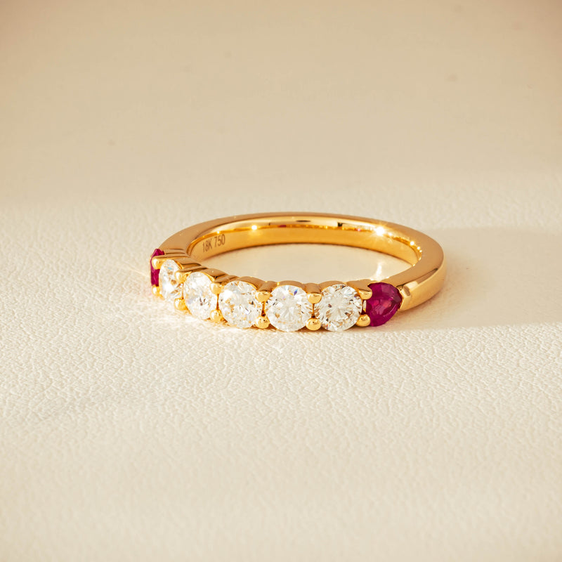 18ct Yellow Gold Diamond & Ruby Hearts Panorama Ring - Ring - Walker & Hall