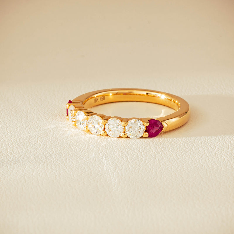 18ct Yellow Gold Diamond & Ruby Hearts Panorama Ring - Ring - Walker & Hall