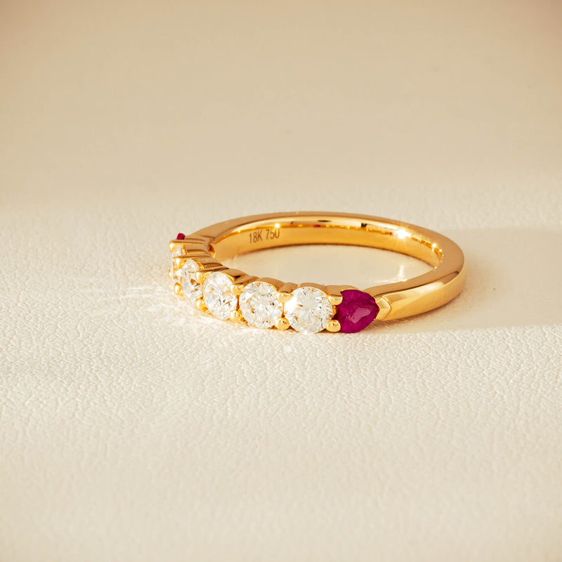 18ct Yellow Gold Diamond & Ruby Hearts Panorama Ring - Ring - Walker & Hall