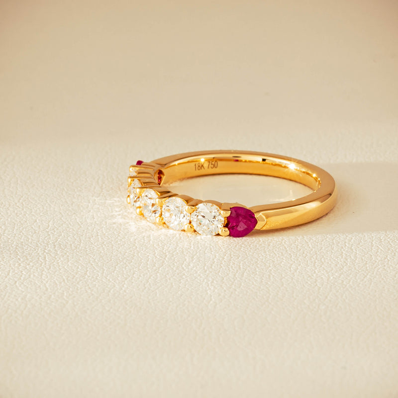 18ct Yellow Gold Diamond & Ruby Hearts Panorama Ring - Ring - Walker & Hall