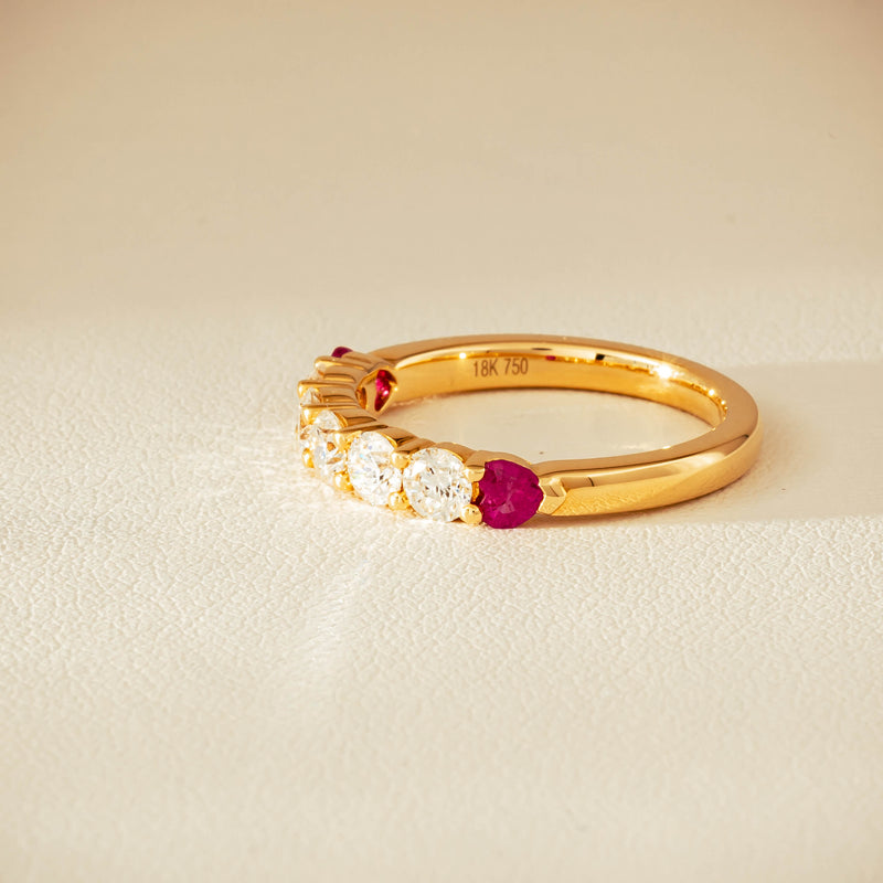 18ct Yellow Gold Diamond & Ruby Hearts Panorama Ring - Ring - Walker & Hall