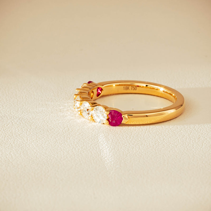 18ct Yellow Gold Diamond & Ruby Hearts Panorama Ring - Ring - Walker & Hall
