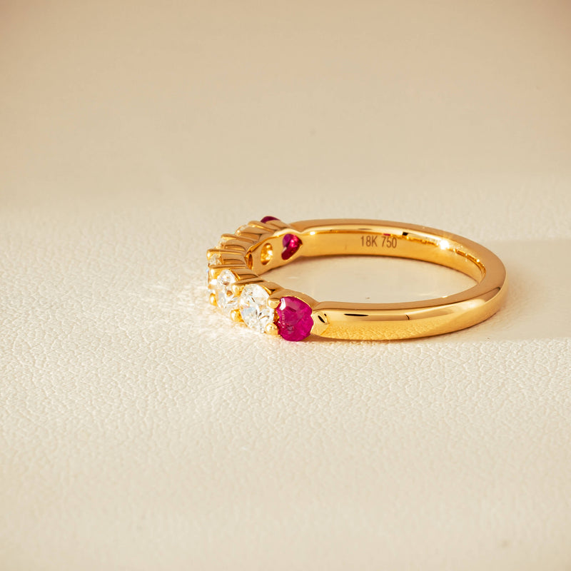 18ct Yellow Gold Diamond & Ruby Hearts Panorama Ring - Ring - Walker & Hall