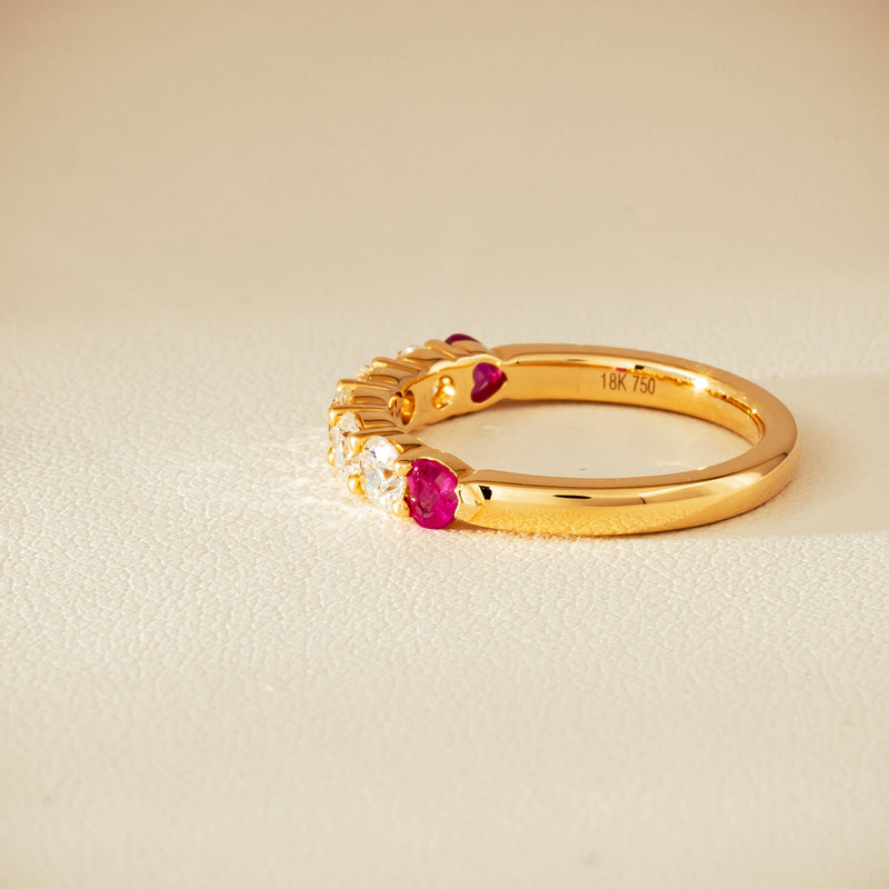 18ct Yellow Gold Diamond & Ruby Hearts Panorama Ring - Ring - Walker & Hall