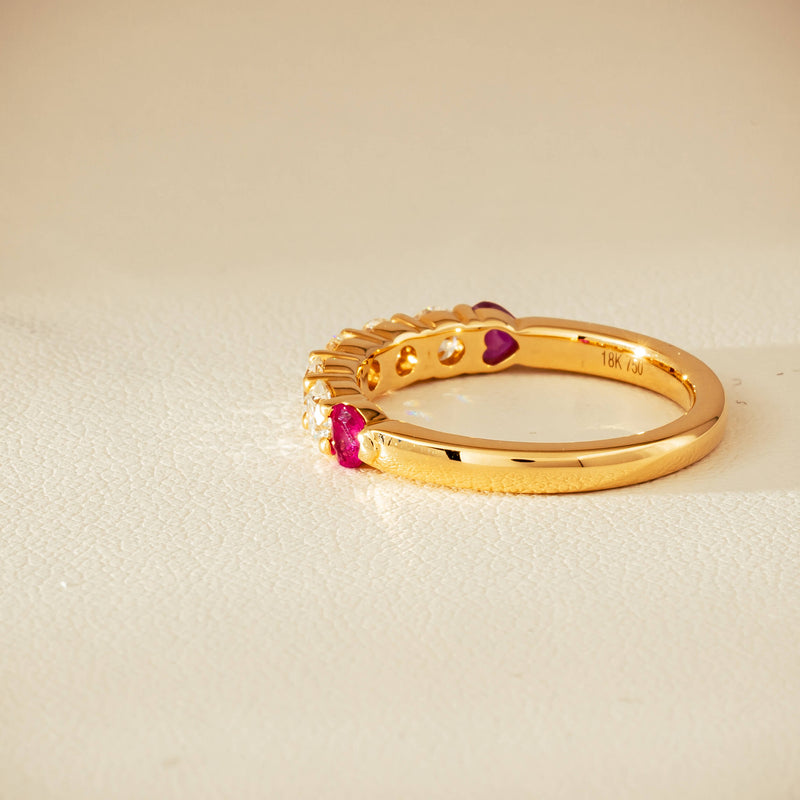 18ct Yellow Gold Diamond & Ruby Hearts Panorama Ring - Ring - Walker & Hall