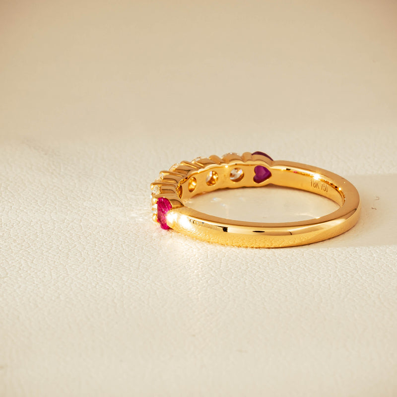 18ct Yellow Gold Diamond & Ruby Hearts Panorama Ring - Ring - Walker & Hall