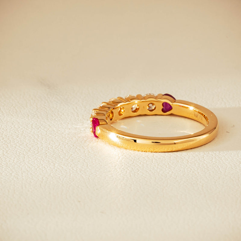18ct Yellow Gold Diamond & Ruby Hearts Panorama Ring - Ring - Walker & Hall