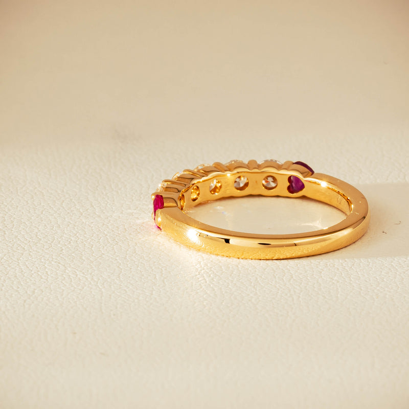 18ct Yellow Gold Diamond & Ruby Hearts Panorama Ring - Ring - Walker & Hall