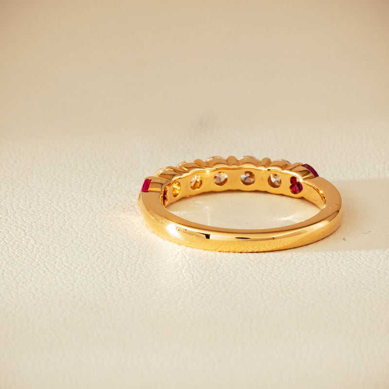 18ct Yellow Gold Diamond & Ruby Hearts Panorama Ring - Ring - Walker & Hall