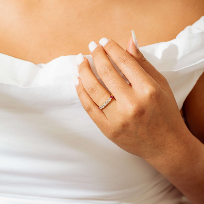 18ct Yellow Gold Diamond & Ruby Hearts Panorama Ring - Ring - Walker & Hall