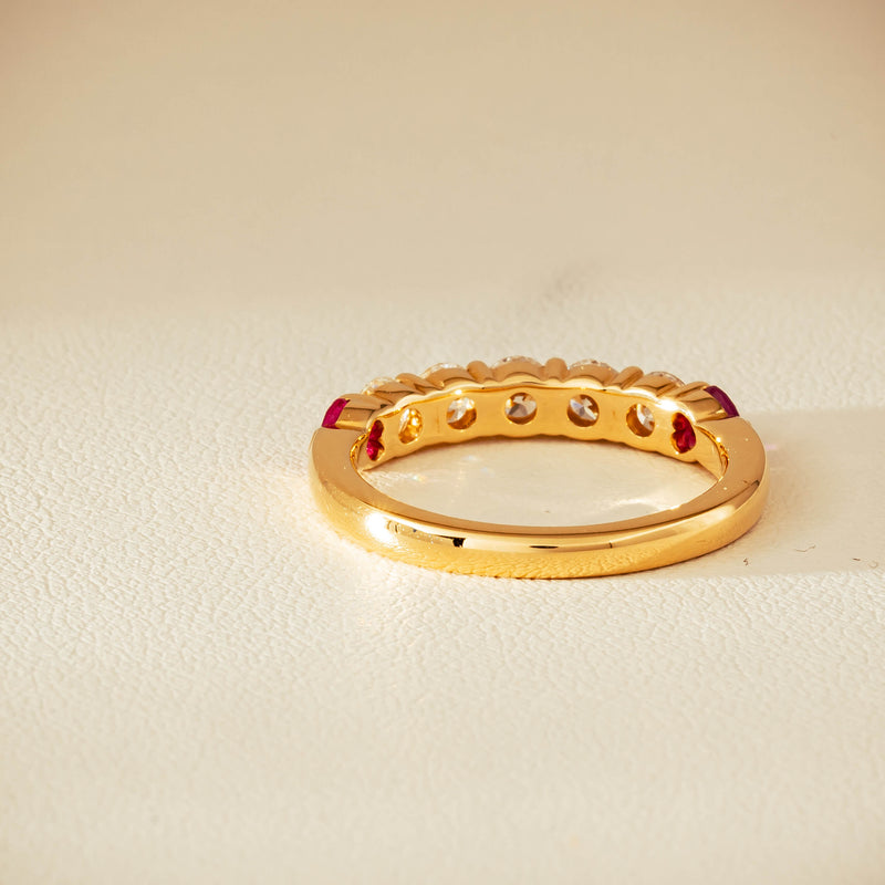 18ct Yellow Gold Diamond & Ruby Hearts Panorama Ring - Ring - Walker & Hall