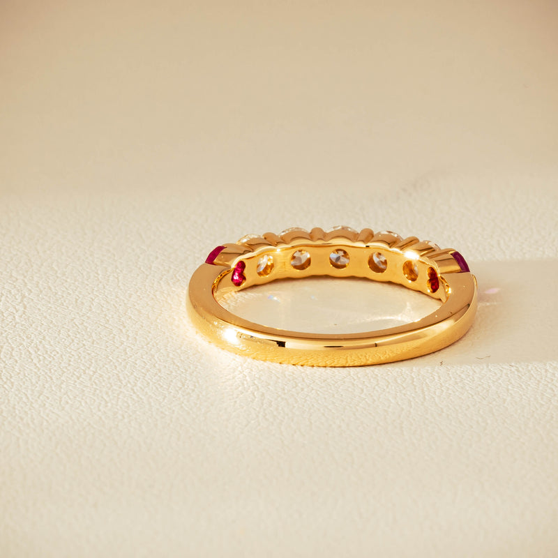 18ct Yellow Gold Diamond & Ruby Hearts Panorama Ring - Ring - Walker & Hall