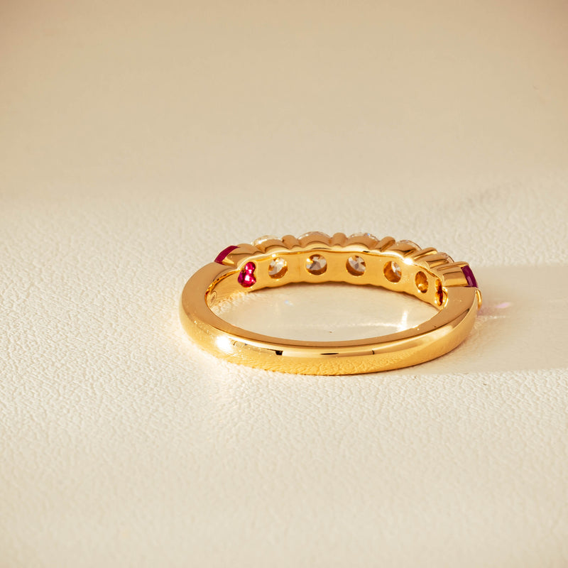 18ct Yellow Gold Diamond & Ruby Hearts Panorama Ring - Ring - Walker & Hall