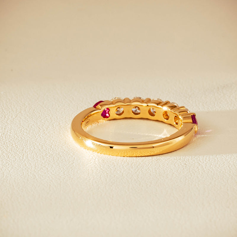 18ct Yellow Gold Diamond & Ruby Hearts Panorama Ring - Ring - Walker & Hall