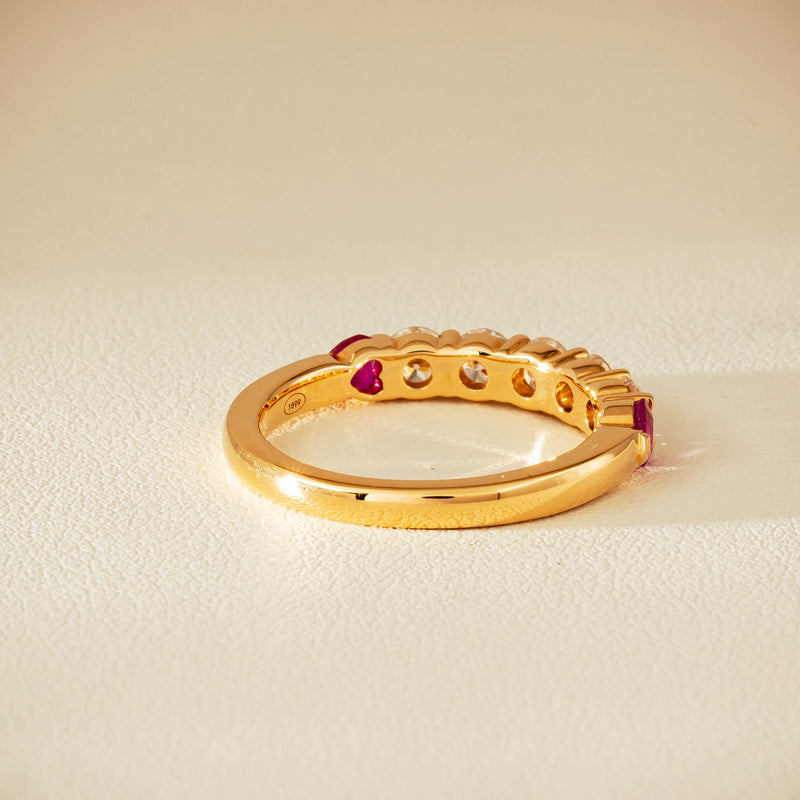 18ct Yellow Gold Diamond & Ruby Hearts Panorama Ring - Ring - Walker & Hall