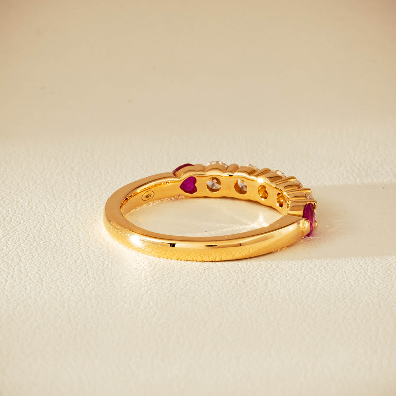 18ct Yellow Gold Diamond & Ruby Hearts Panorama Ring - Ring - Walker & Hall