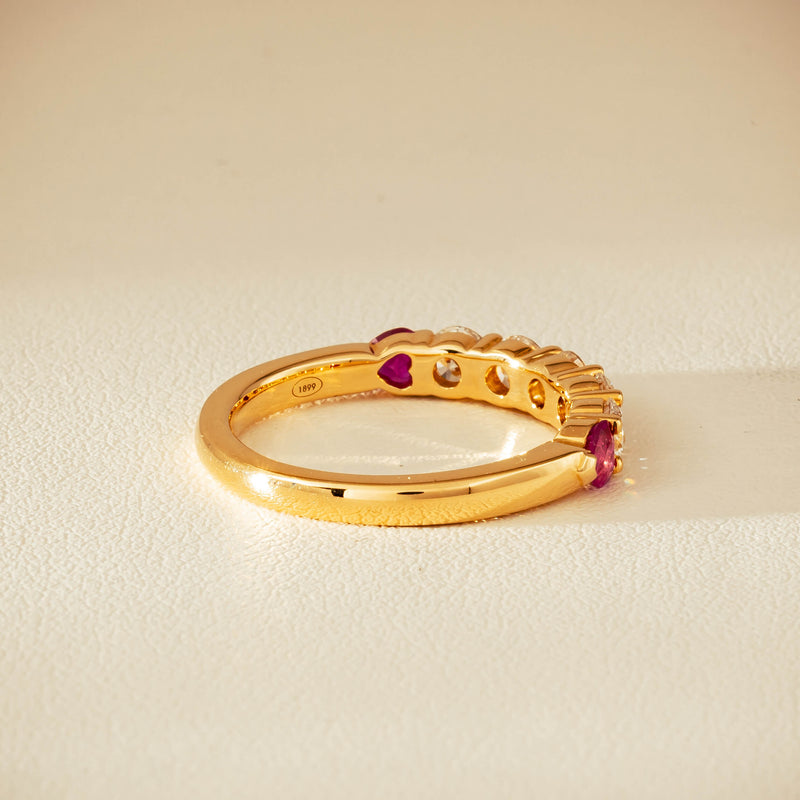 18ct Yellow Gold Diamond & Ruby Hearts Panorama Ring - Ring - Walker & Hall