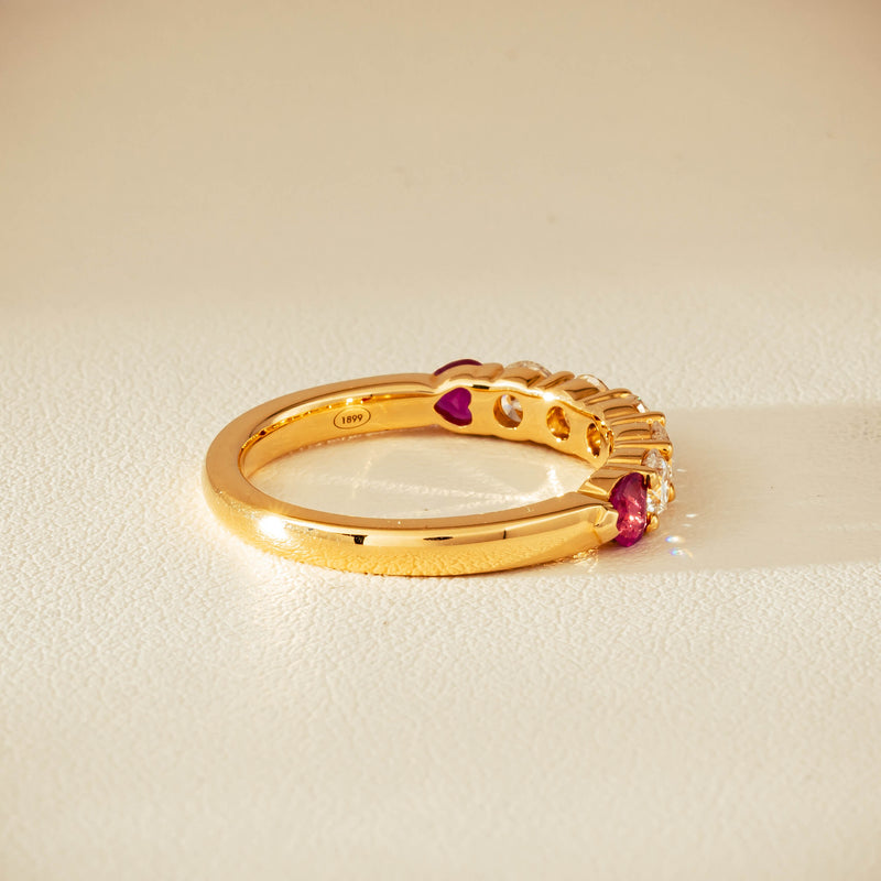 18ct Yellow Gold Diamond & Ruby Hearts Panorama Ring - Ring - Walker & Hall