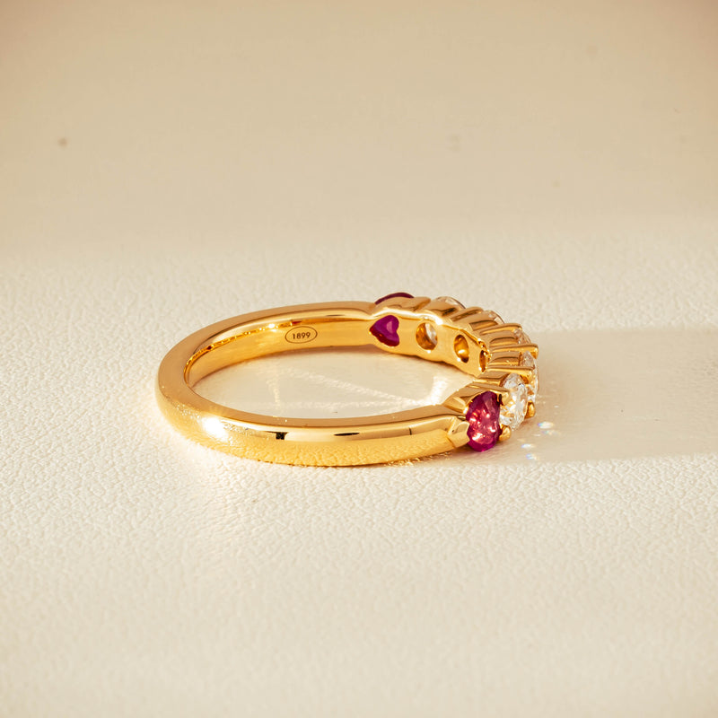 18ct Yellow Gold Diamond & Ruby Hearts Panorama Ring - Ring - Walker & Hall