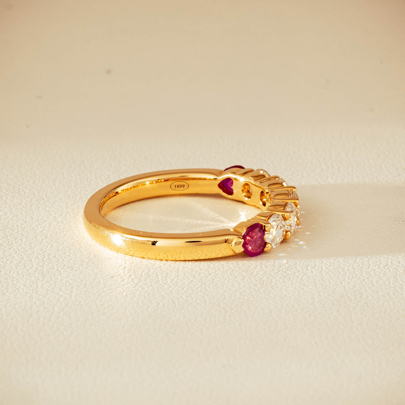 18ct Yellow Gold Diamond & Ruby Hearts Panorama Ring - Ring - Walker & Hall