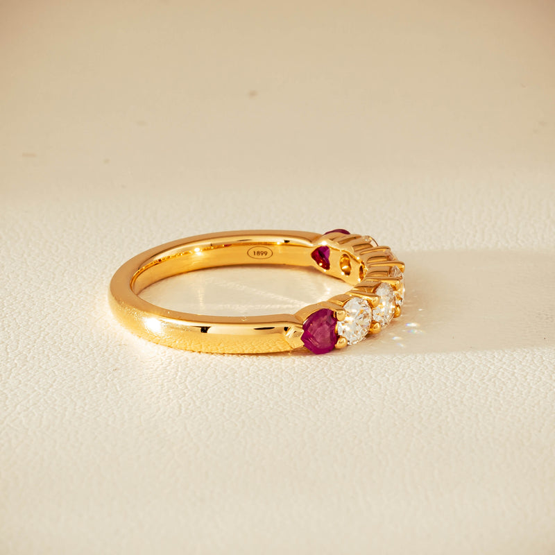 18ct Yellow Gold Diamond & Ruby Hearts Panorama Ring - Ring - Walker & Hall