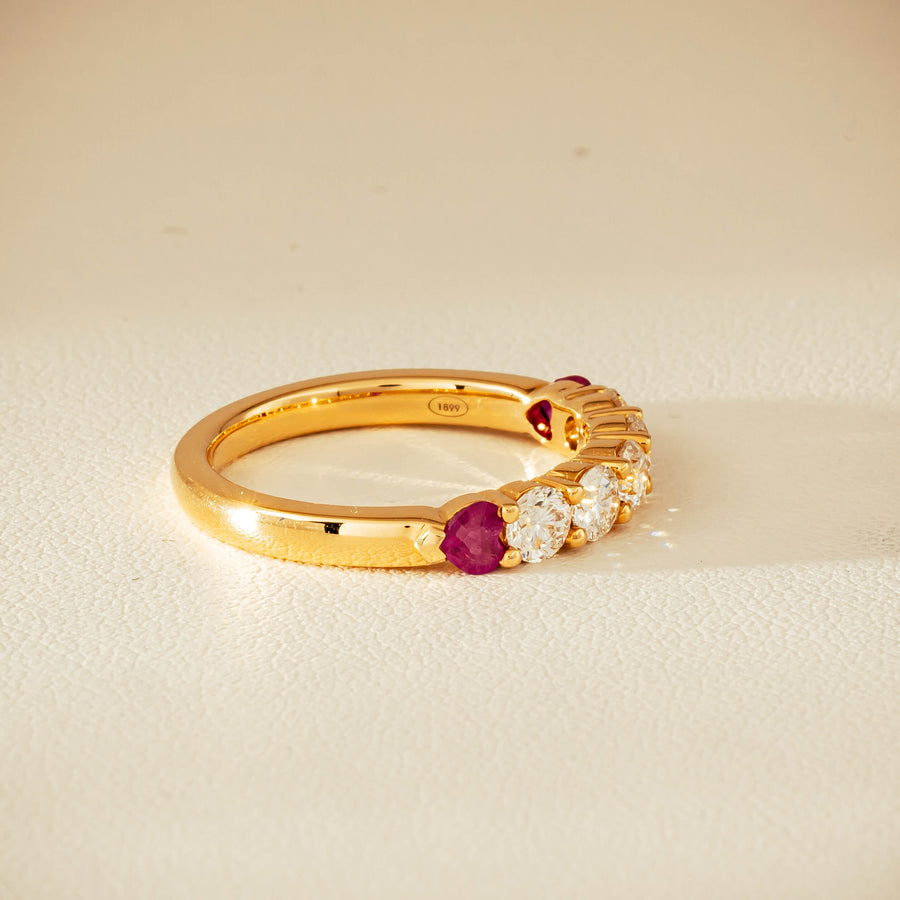 18ct Yellow Gold Diamond & Ruby Hearts Panorama Ring - Ring - Walker & Hall