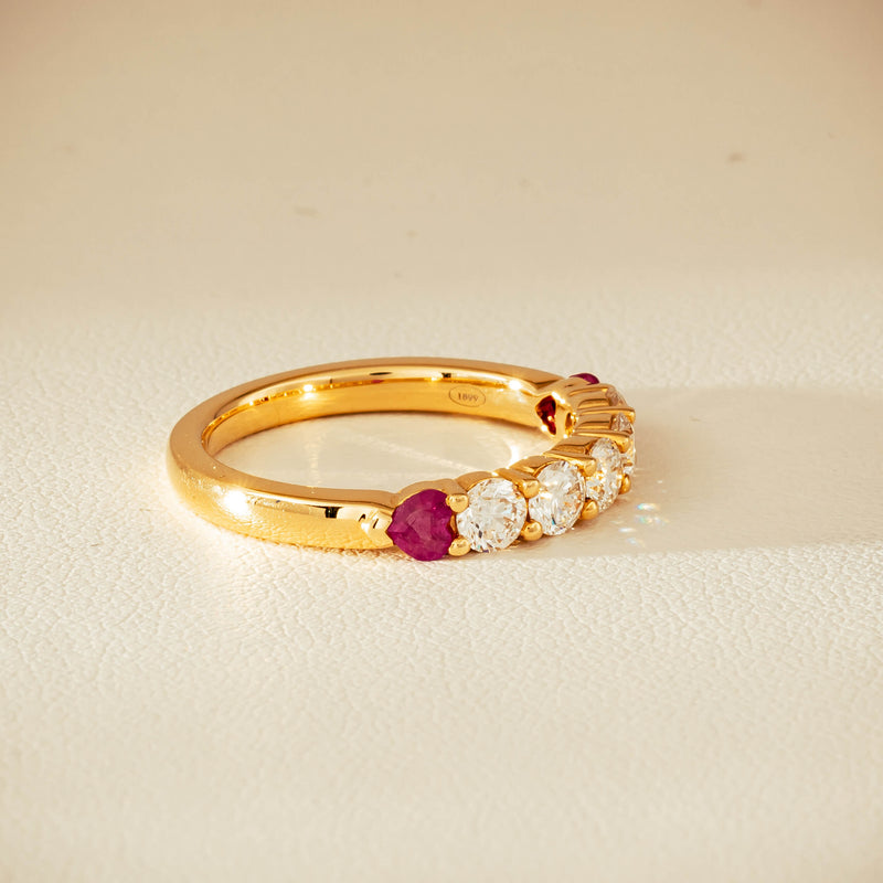 18ct Yellow Gold Diamond & Ruby Hearts Panorama Ring - Ring - Walker & Hall